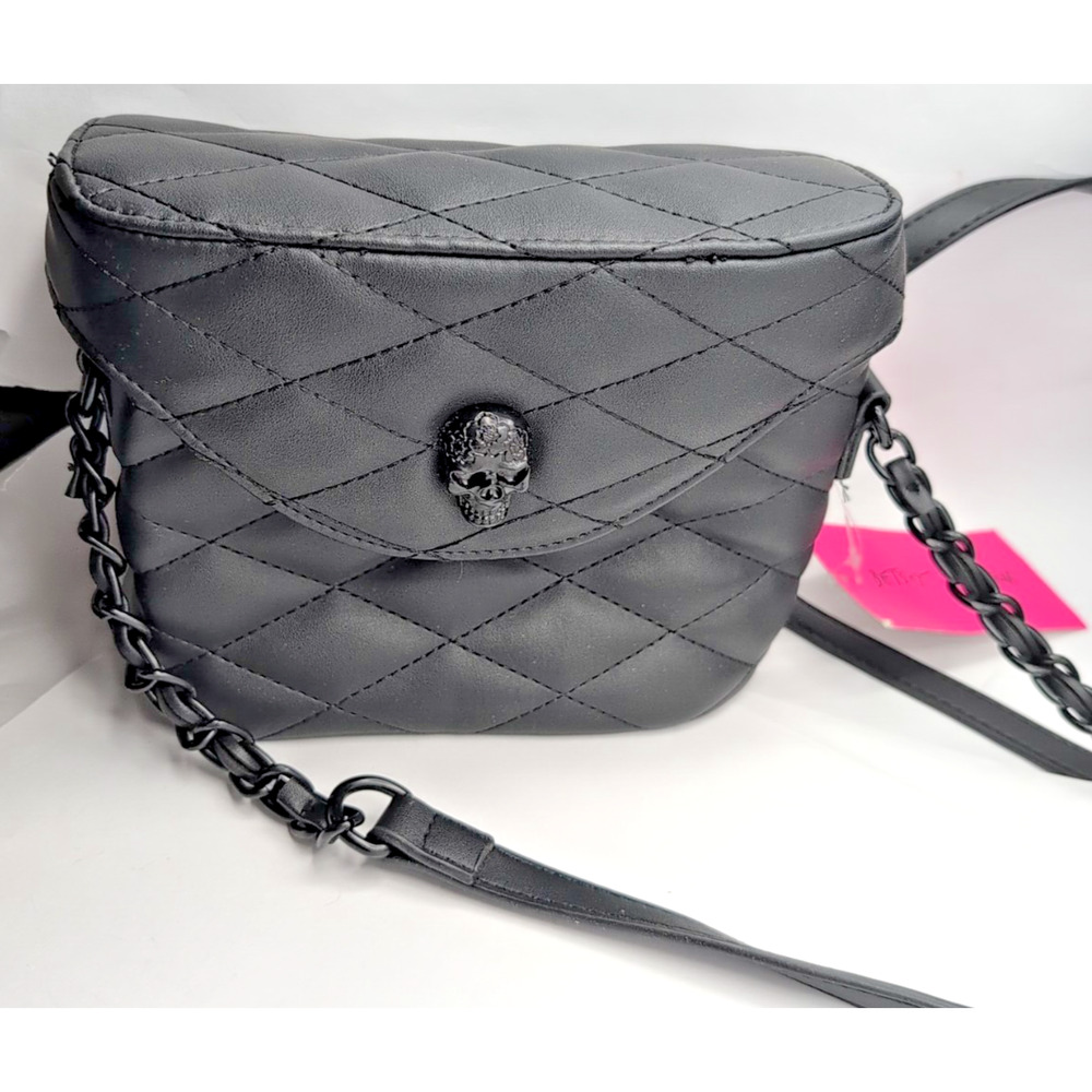 Betsey Johnson Black Quilted Skull Crossbody Shoulder Bag